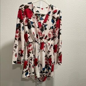 Floral Wrap Dress with Red and Blue Accents